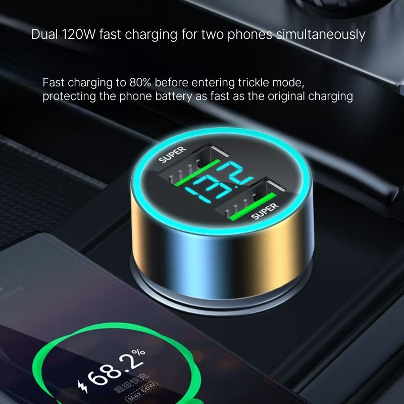 Dual port car phone charger, super fast charging, Apple Android car, one to two cigarette lighter, flash charging head