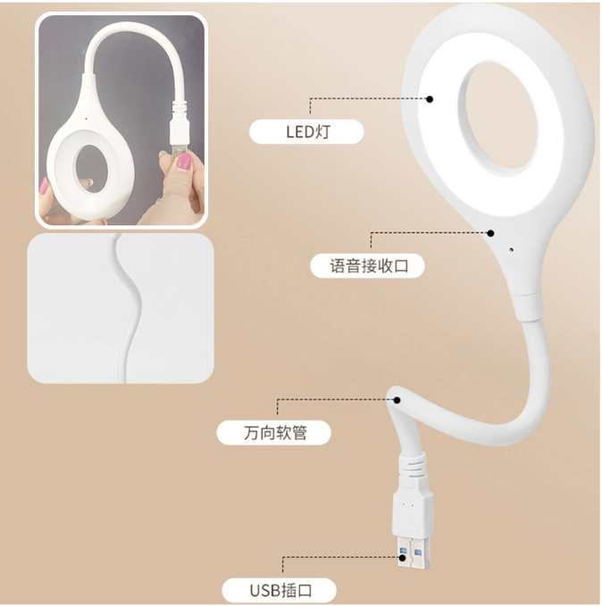USB smart voice light led mini portable reading lamp Bedroom voice-activated night light