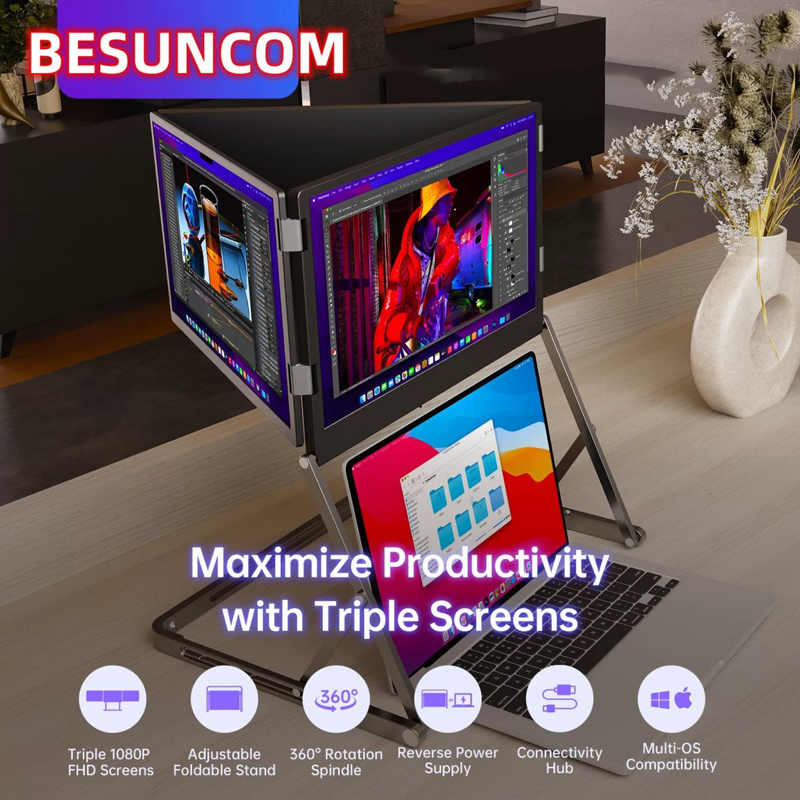 The multi-functional triple-fold screen monitor is suitable for high-end office computers.