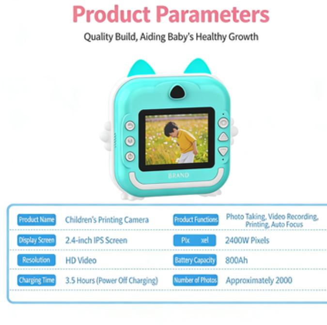Children's Instant Print Camera – Mini Disposable Camera, Bluetooth HD Digital Camera, Student Gift